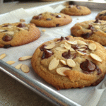 a close up of freshly baked double almond chocolat