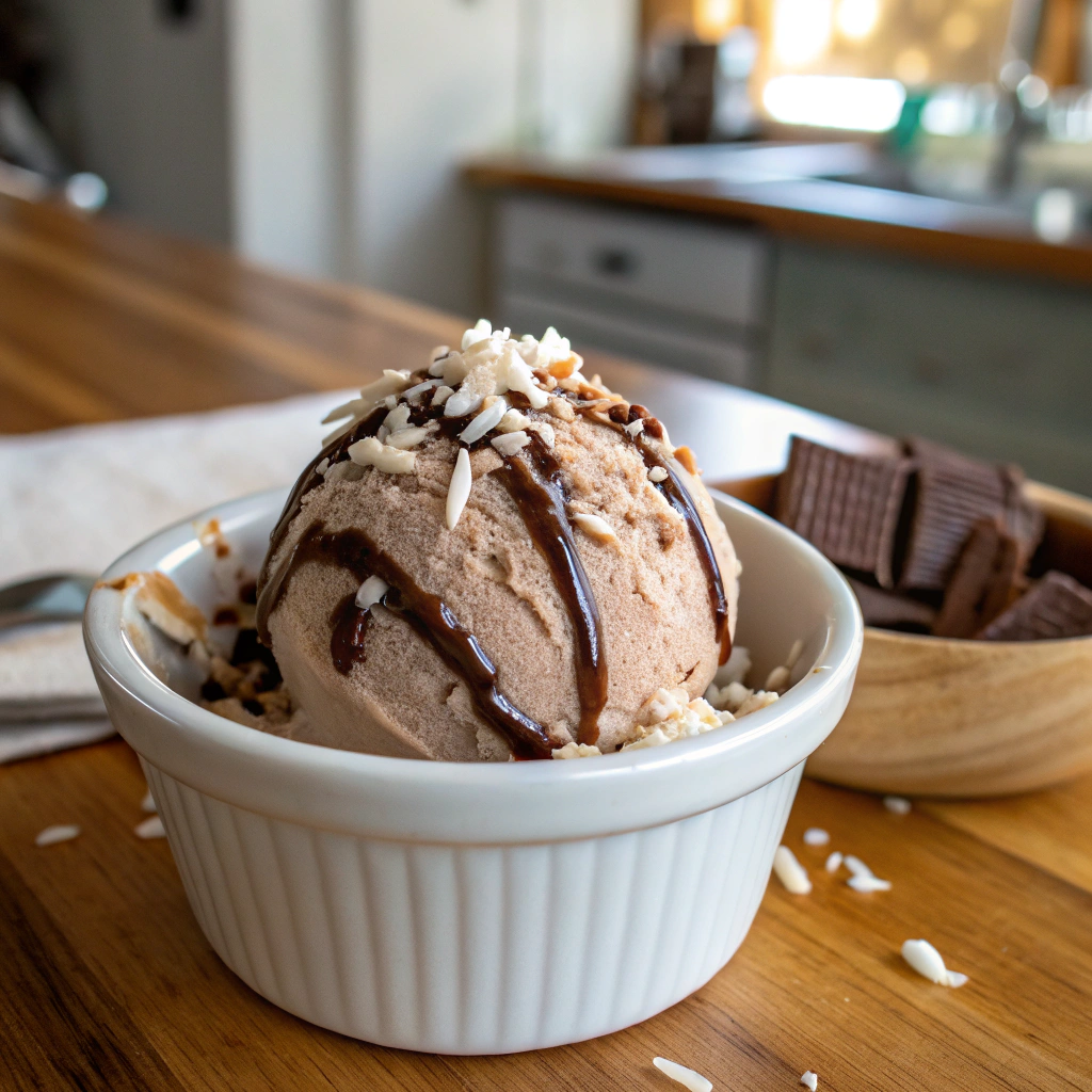 chocolate coconut ice cream vegan in bowl