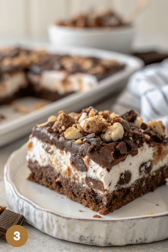 Rocky road mixture smoothed into a pan with a spatula