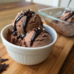 Creamy vegan chocolate ice cream no coconut in a bowl