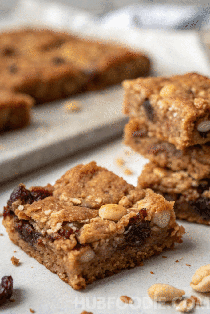 Homemade gluten free granola bars with hemp seeds, chewy and healthy snack bars on a light surface.