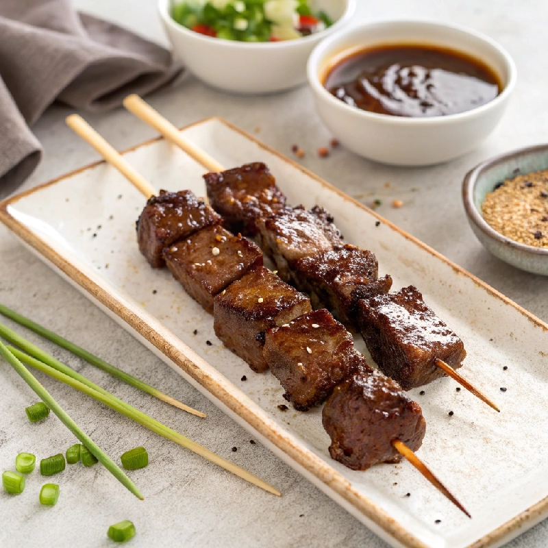Beef Steak Skewers with Soy Glaze