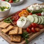 Burrata Appetizer Board with Veggies Crackers 1
