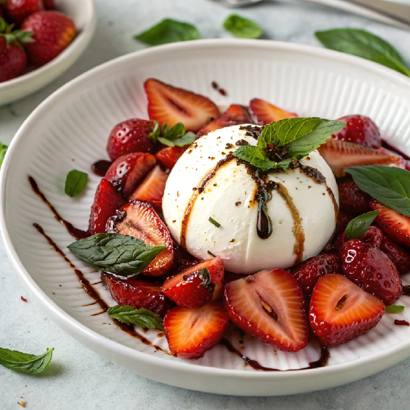 Burrata with Balsamic Strawberries Basil 2