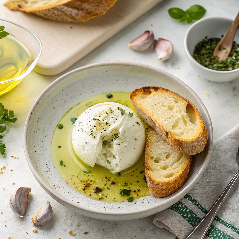 Burrata with Garlic Olive Oil Toasted Bread 2