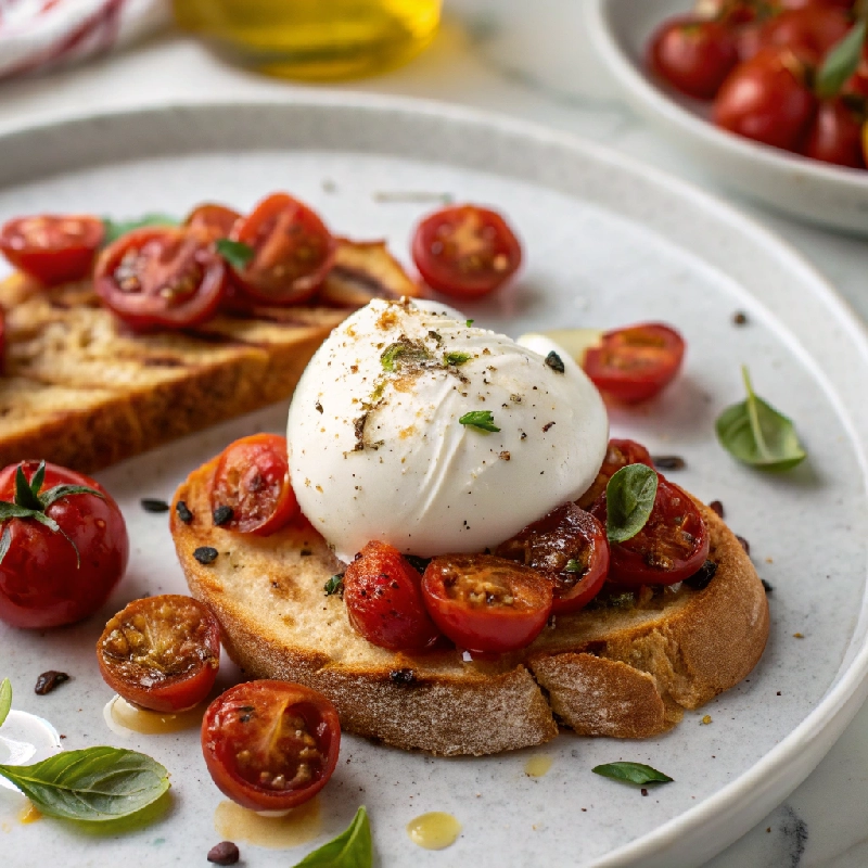 Burrata with Roasted Cherry Tomatoes Crostini 2