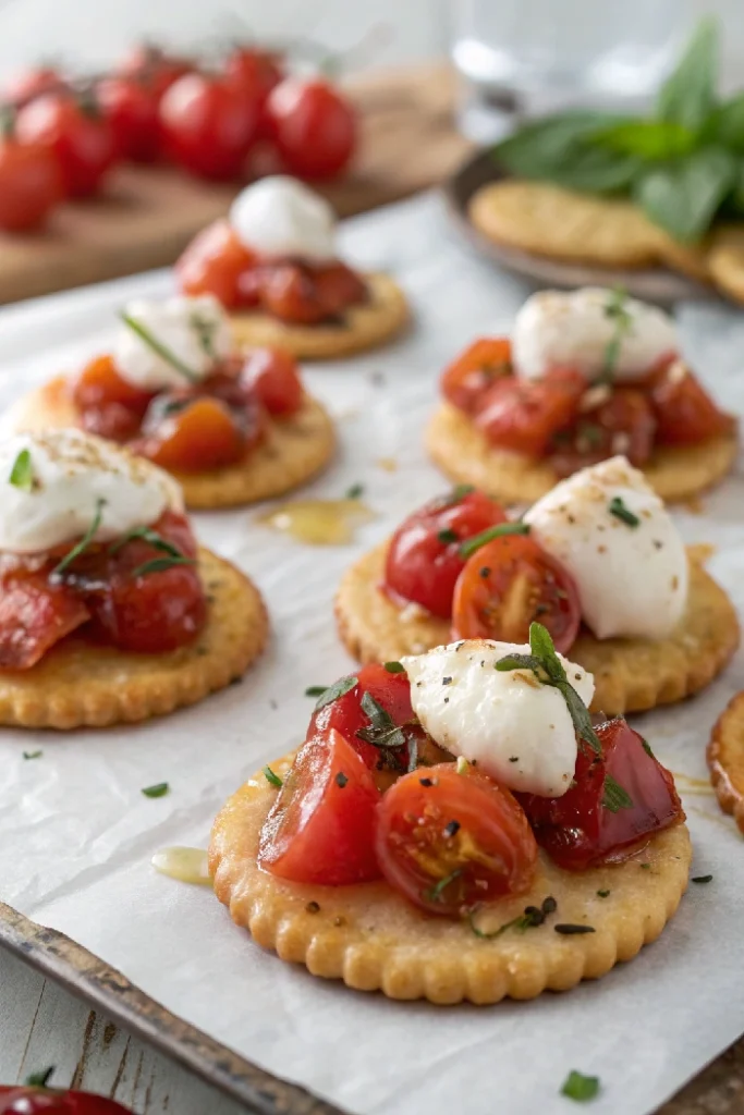 Creamy Bruschetta Bites on Crackers 1