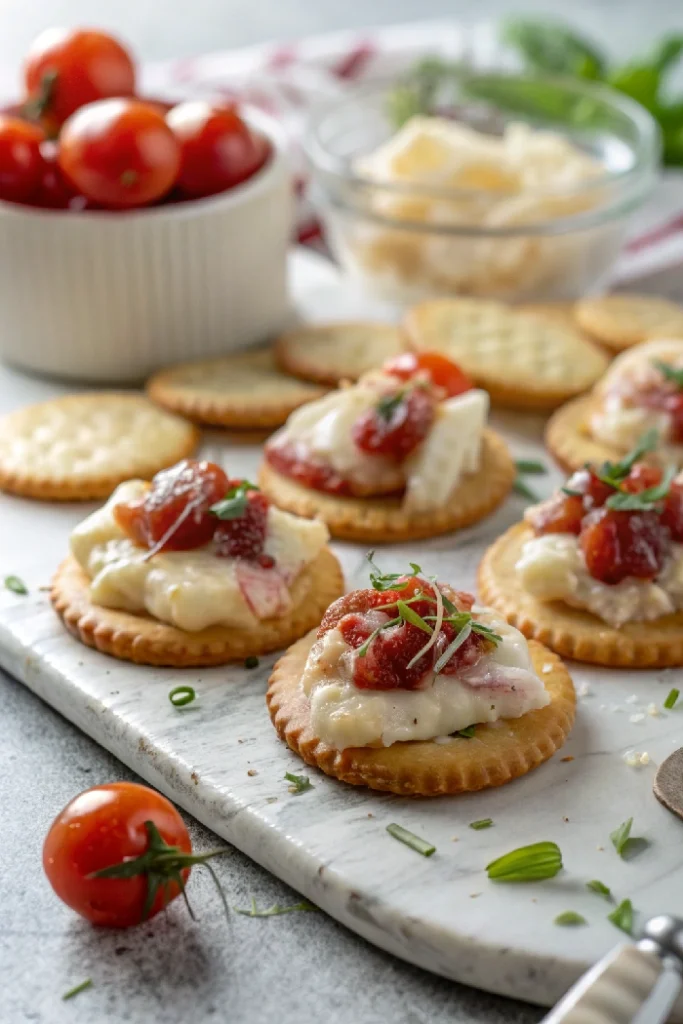 Creamy Bruschetta Bites on Crackers 2