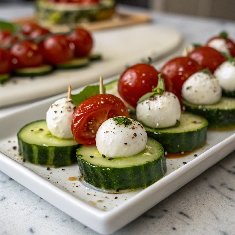 Cucumber Caprese Bites with Mozzarella Cherry Tomatoes 1