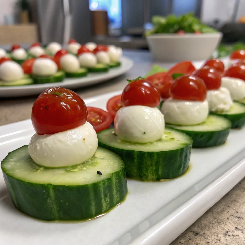 Cucumber Caprese Bites with Mozzarella & Cherry Tomatoes