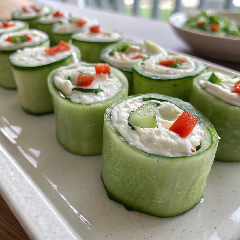 Cucumber Rolls with Cream Cheese Veggies 1