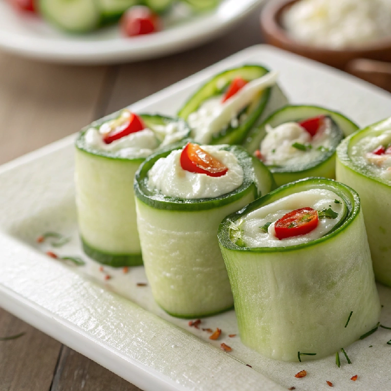 Cucumber Rolls with Cream Cheese Veggies 2