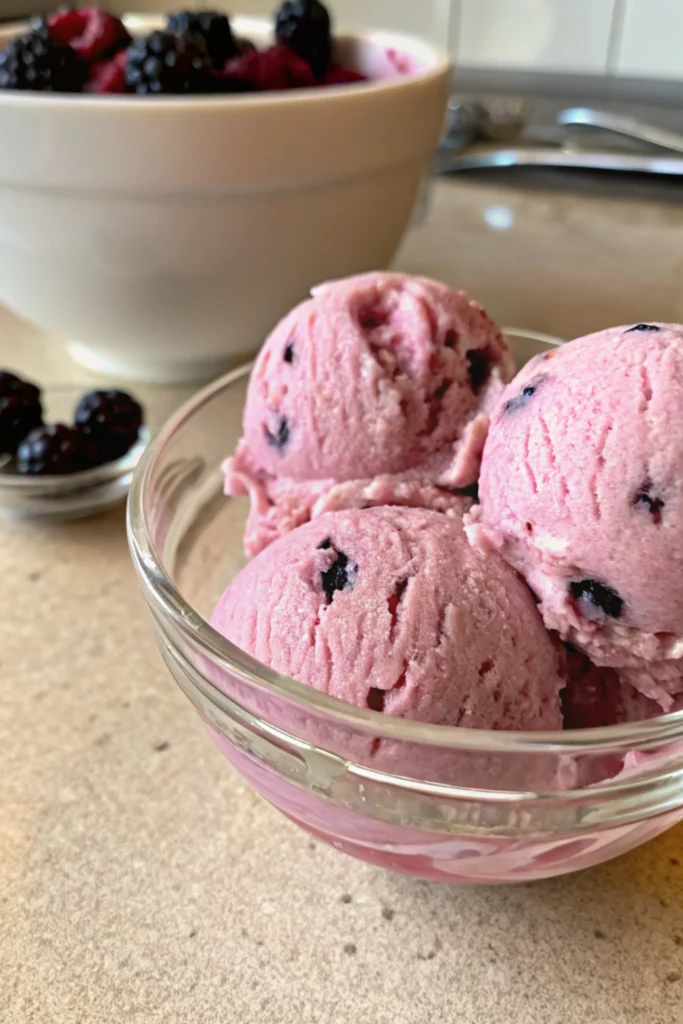 Vegan Blackberry Ice Cream 17 Vegan Blackberry Ice Cream in a container after freezing