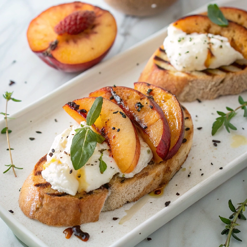 Grilled Peach & Burrata Crostini