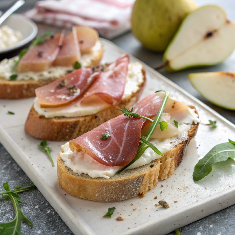 Pear & Prosciutto Ricotta Crostini