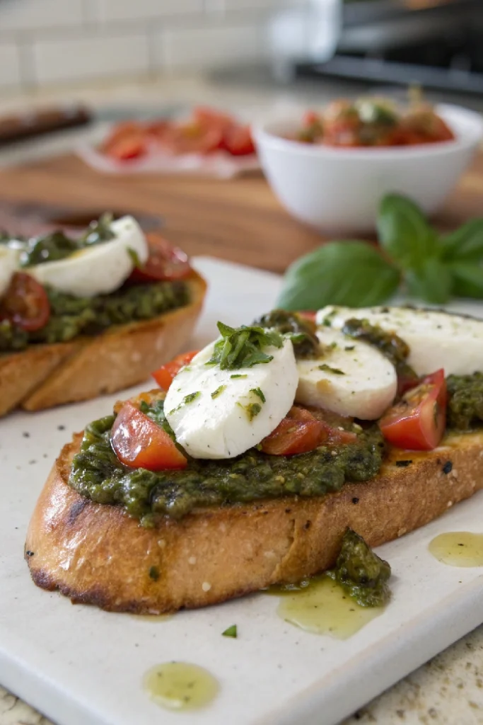Pesto Bruschetta with Fresh Mozzarella 1