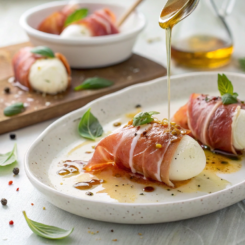 Prosciutto Wrapped Mozzarella with Honey