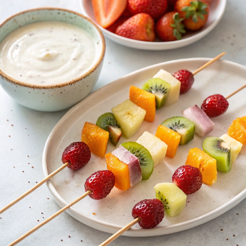 Rainbow Fruit Skewers with Honey Yogurt Dip