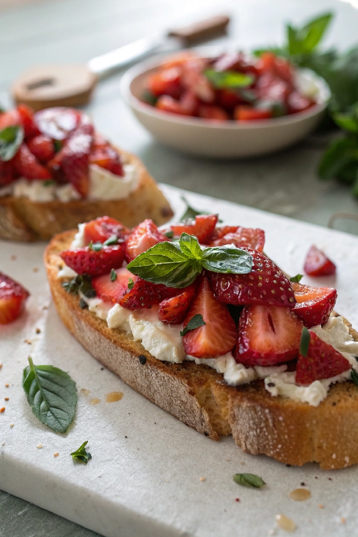 Strawberry Basil Bruschetta with Cream Cheese