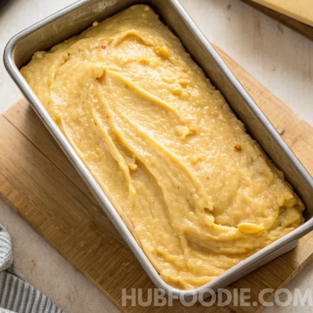 Squash Bread Recipe 22 Unbaked squash bread batter spread evenly in a loaf pan.