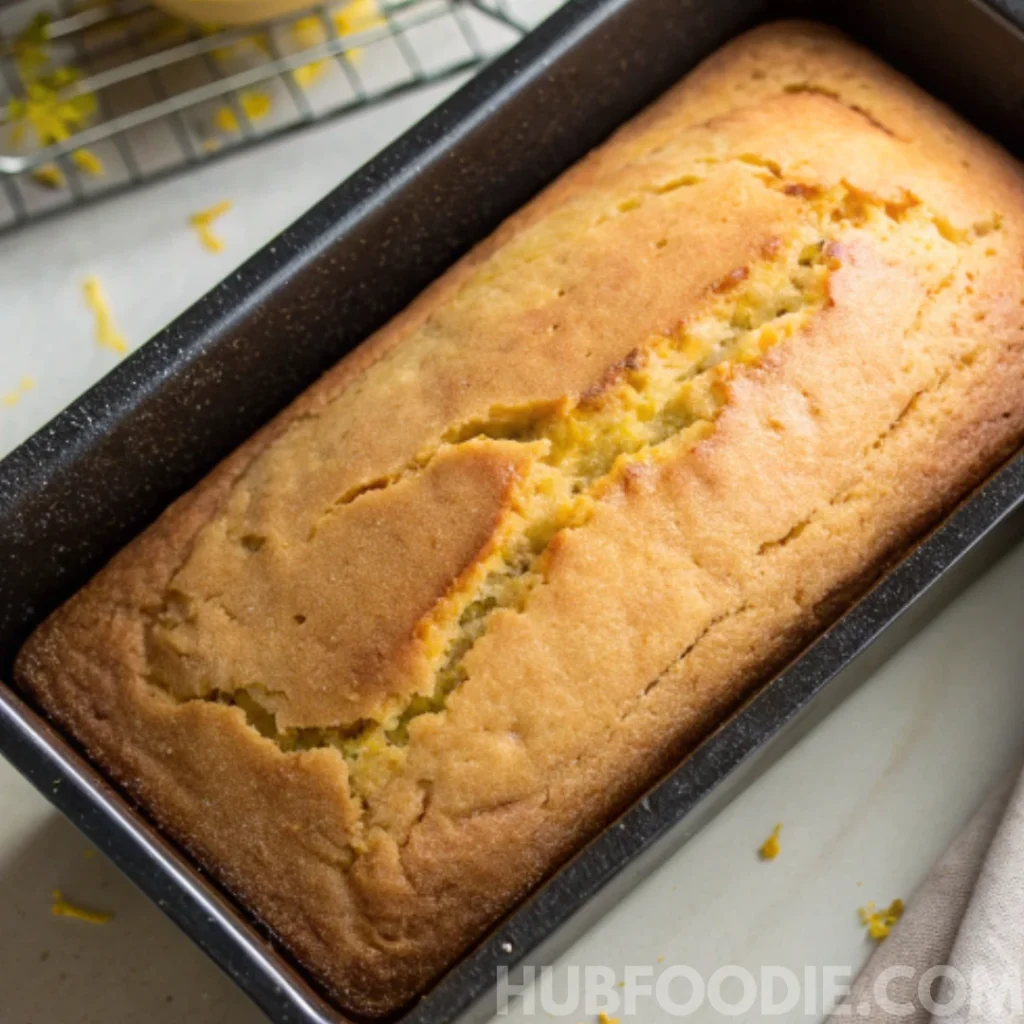 lemon squash bread recipe 29 Freshly baked squash bread loaf in pan with golden brown top.