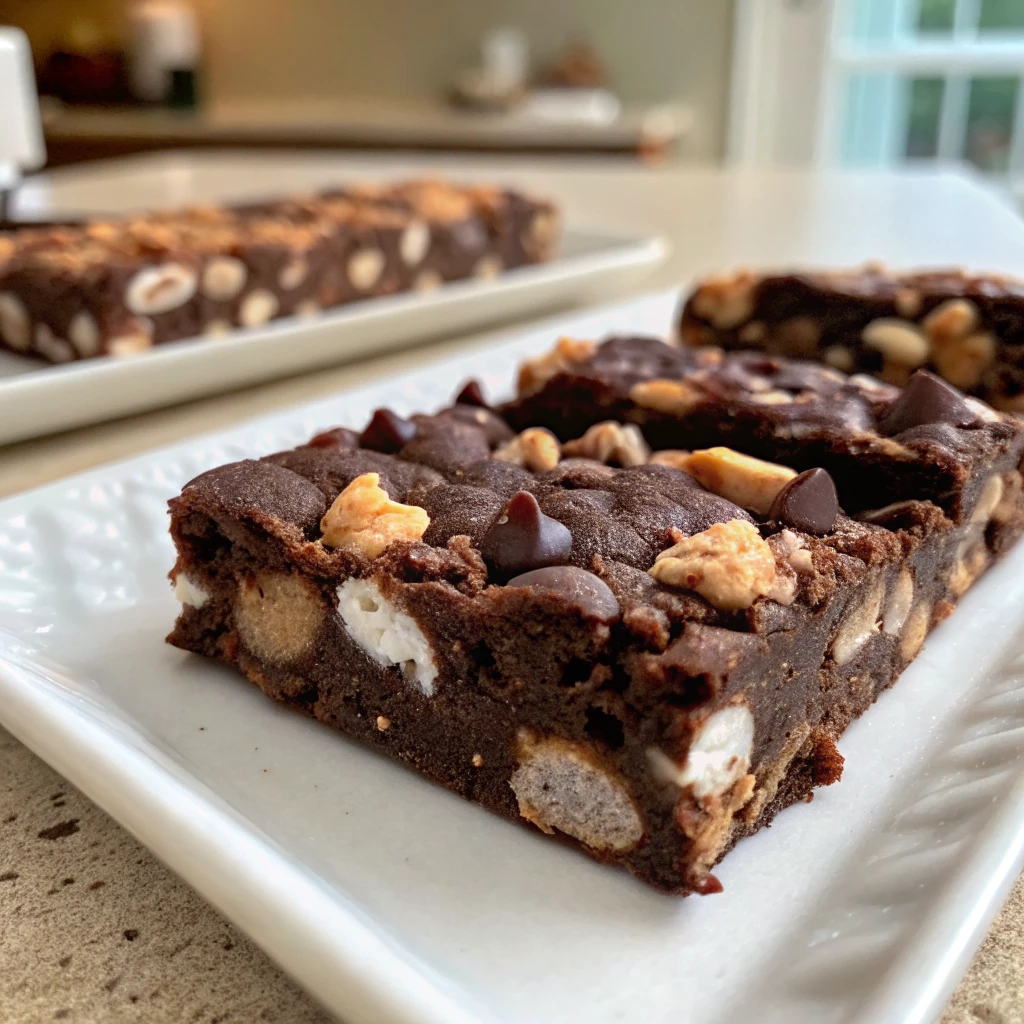 Dairy Free Rocky Road Ice Cream 11 Dairy-free rocky road ice cream slice topped with chocolate chips and nuts