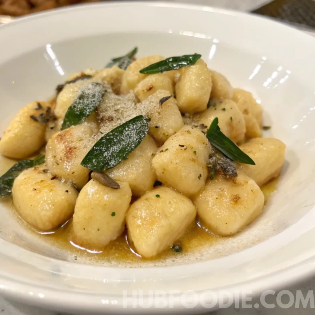 Gnocchi Amalfitani Recipe 31 Ricotta gnocchi in a brown butter and sage sauce, topped with grated cheese.
