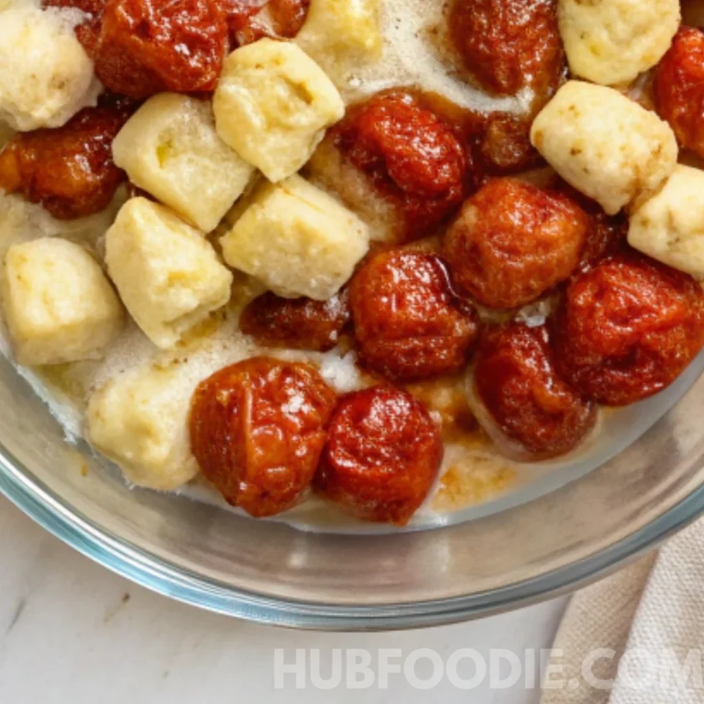 Gnocchi Feta Recipe 16 Gnocchi feta dish with roasted tomatoes and gnocchi in a glass baking dish before baking.
