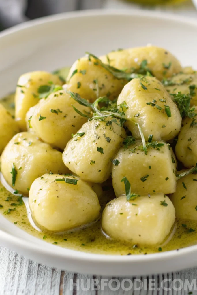 Gnocchi Noodles Recipe 27 Gnocchi served in herb and garlic-infused olive oil sauce.