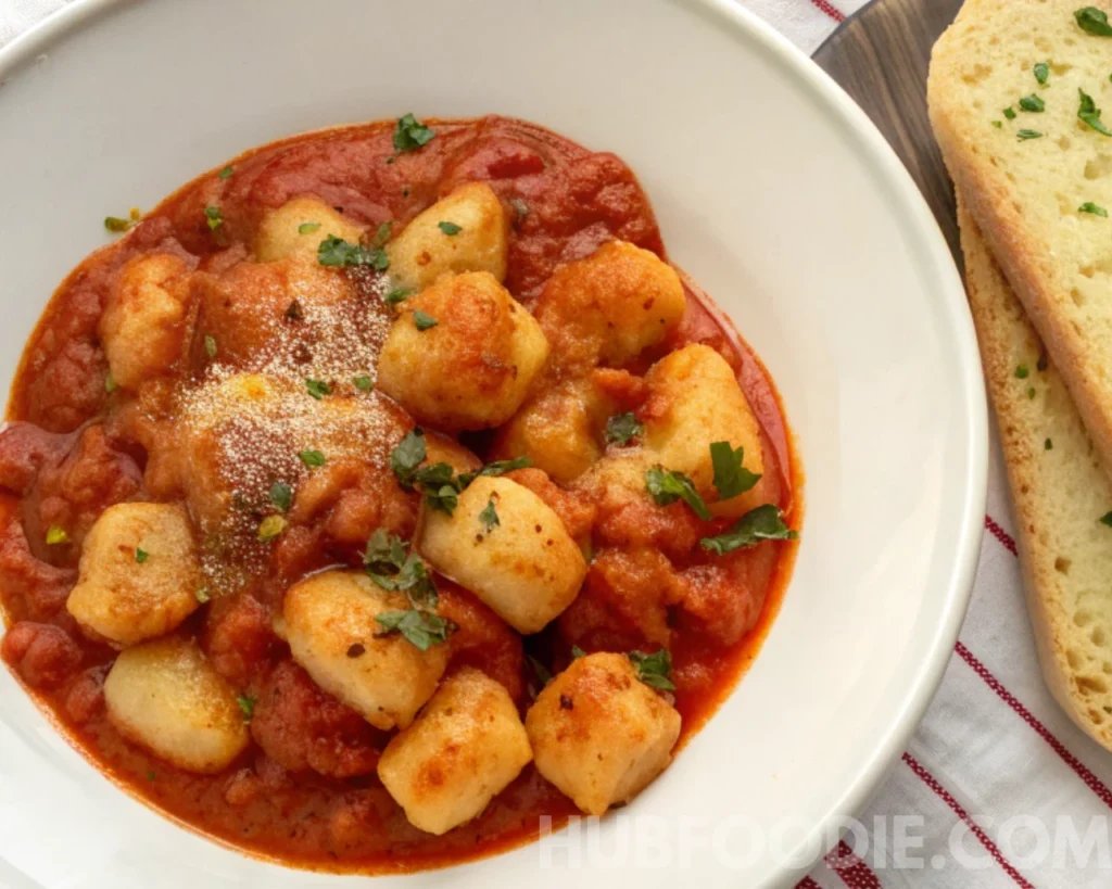 Gnocchi Pasta Salad 59 Gnocchi served in marinara sauce, topped with herbs and grated cheese, with bread on the side.