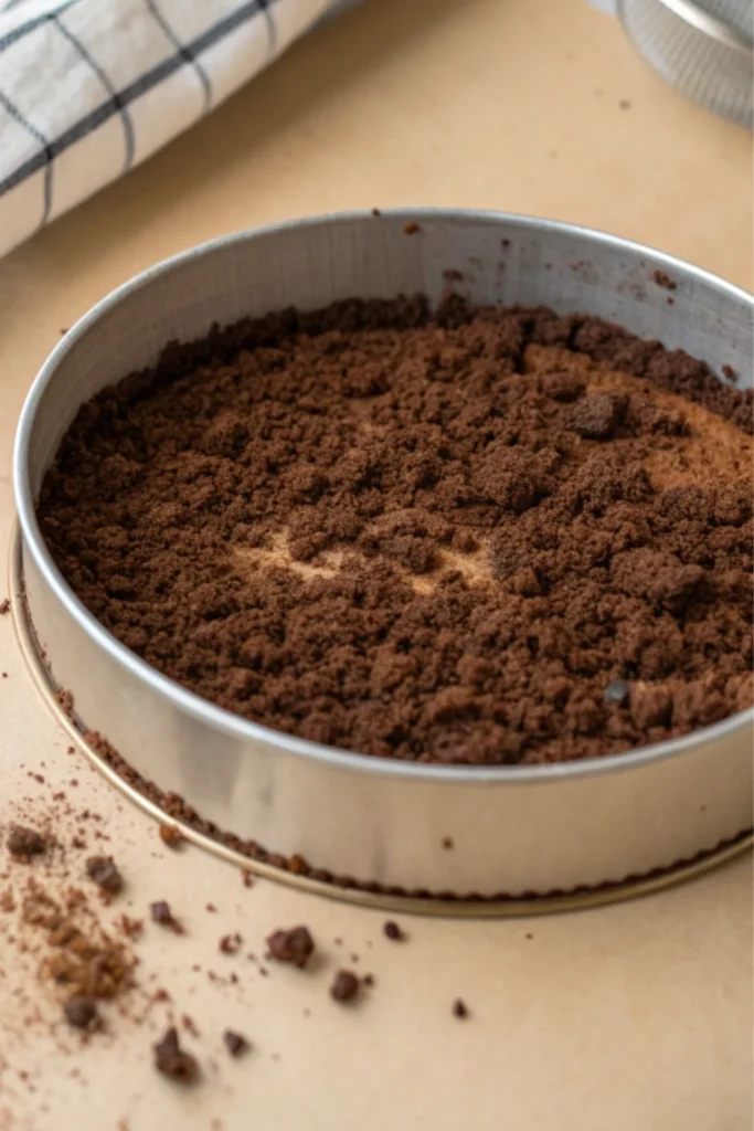 Green Velvet Cheesecake Recipe 17 Chocolate cookie crust pressed into a round cheesecake pan