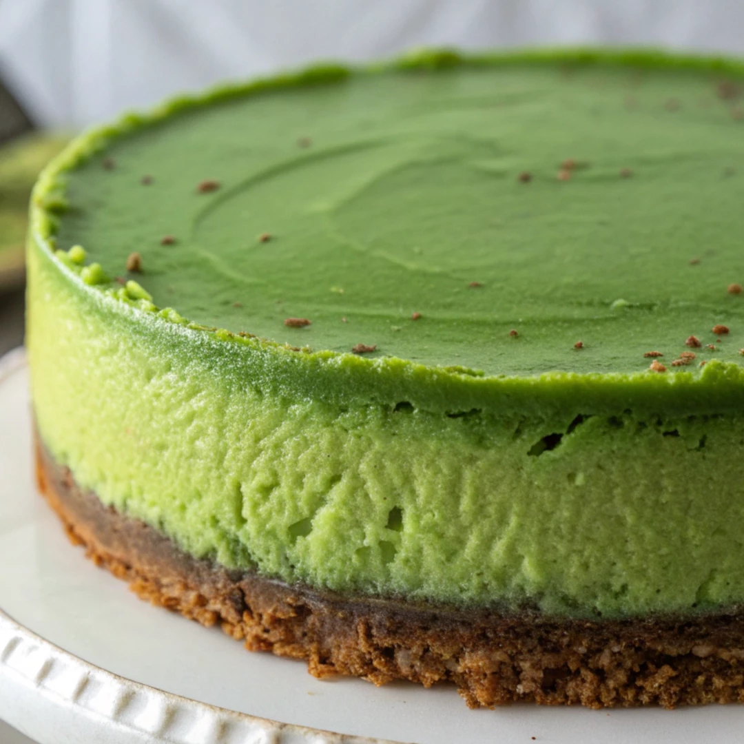 Green velvet cheesecake on cake stand