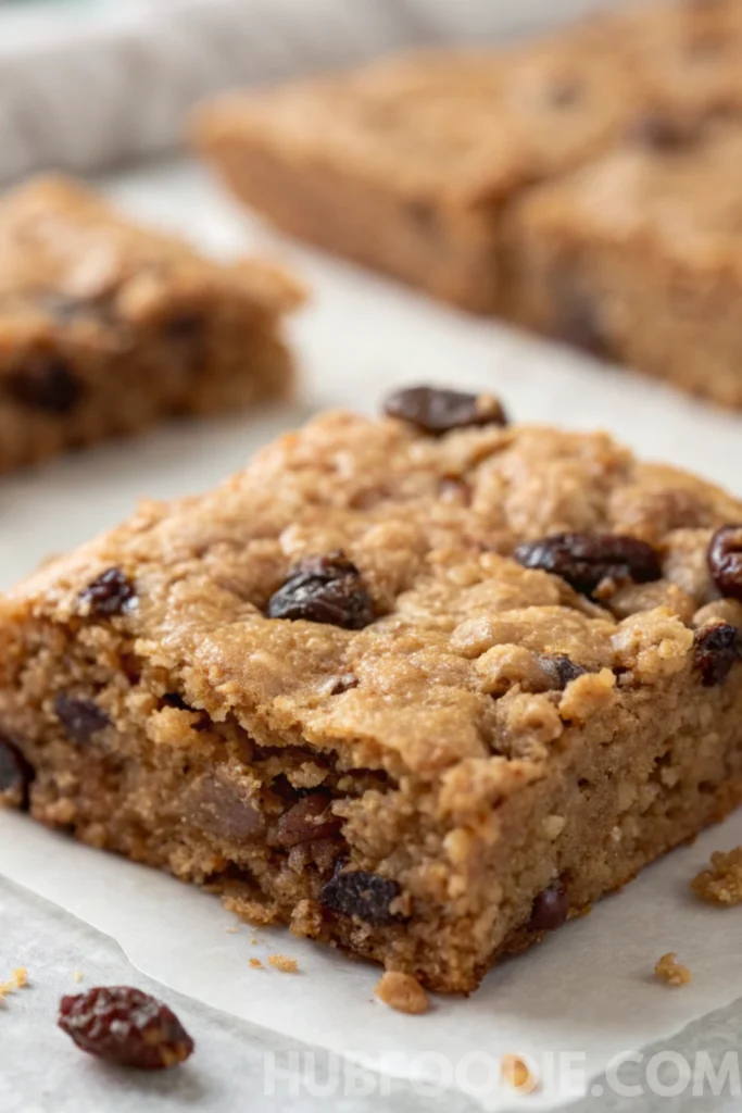Homemade Gluten Free Granola Bars 24 close-up of homemade gluten free granola bar with cinnamon and raisins on parchment paper