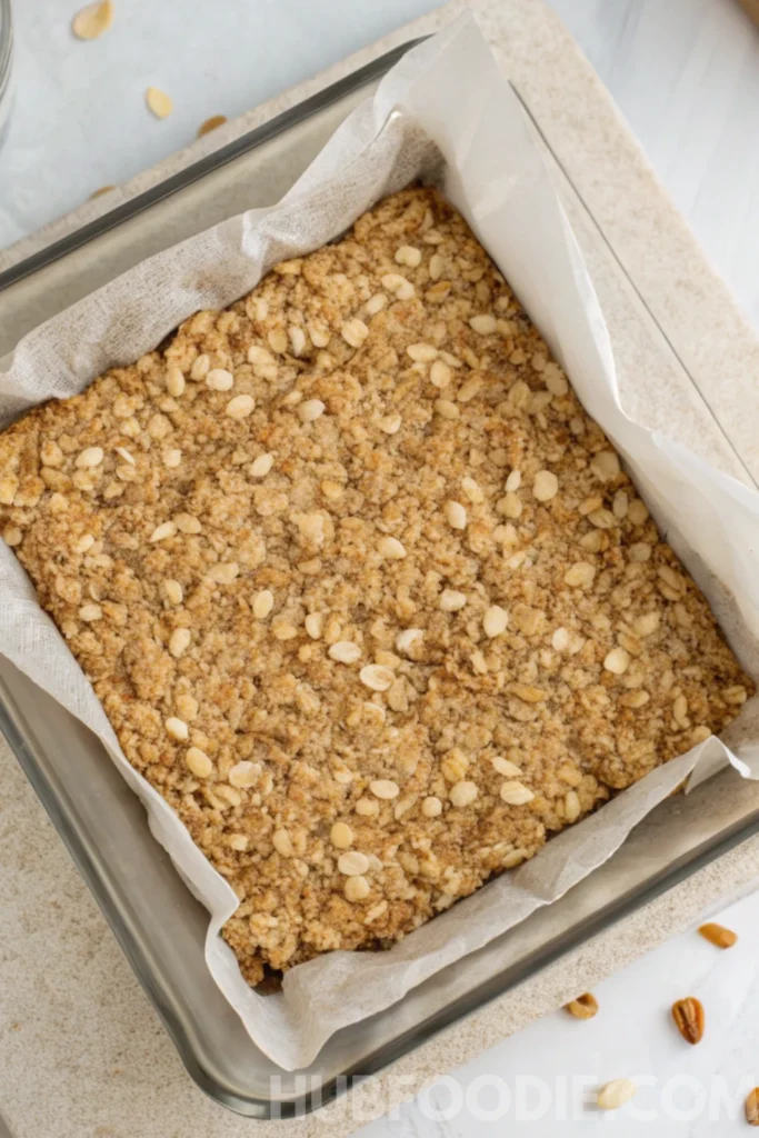 Homemade Gluten Free Granola Bars 19 granola mixture pressed evenly into a parchment-lined baking pan