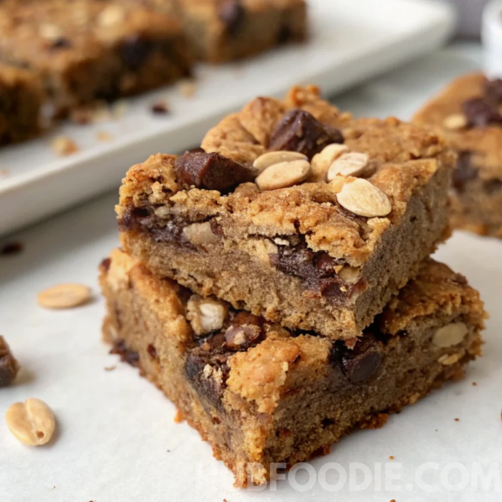 Homemade Gluten Free Granola Bars 14 homemade gluten free granola bars with chocolate chips and peanuts stacked on parchment