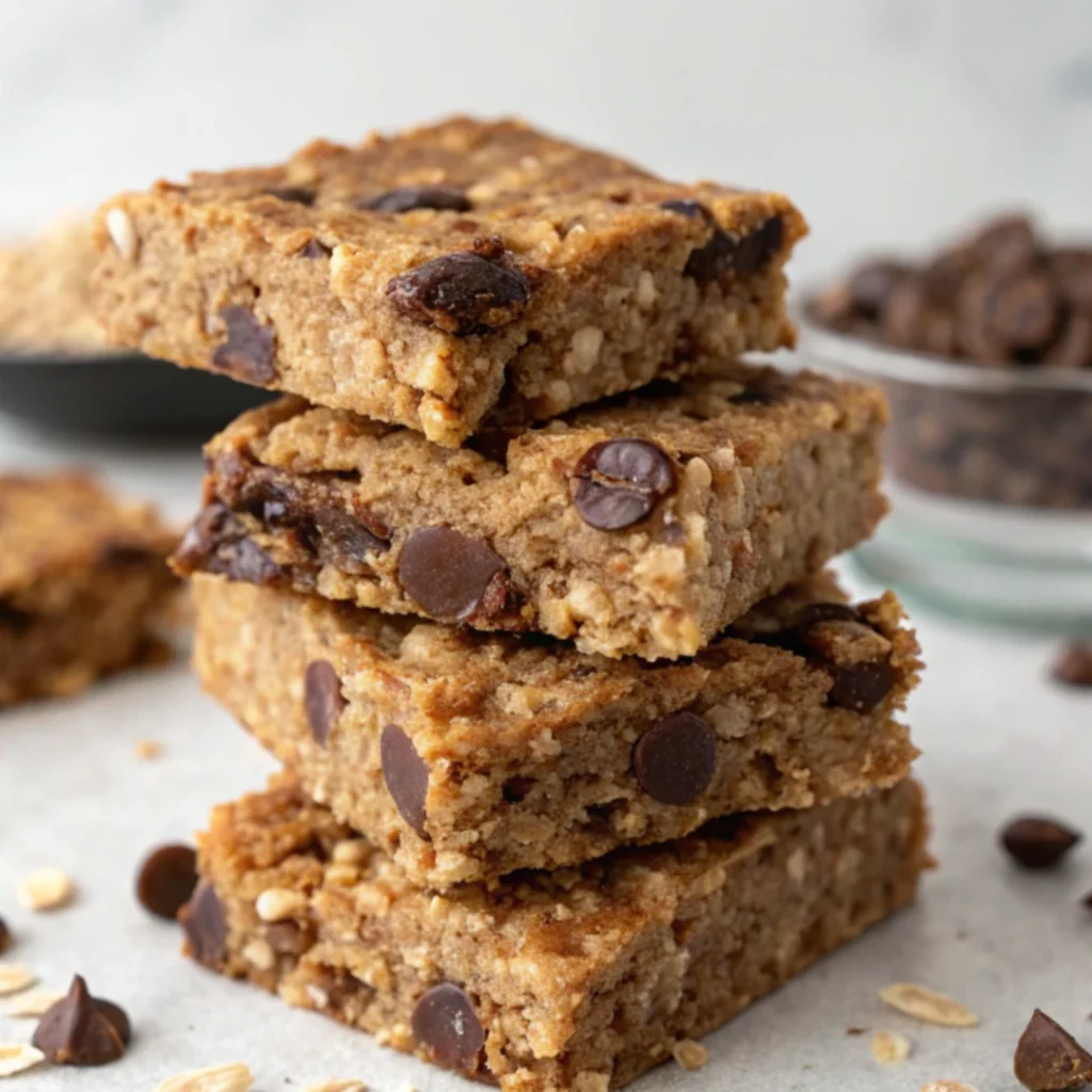 Homemade Protein Granola Bars 25 Chocolate chip almond butter protein granola bars stacked