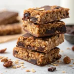 Homemade Protein Granola Bars 30 Stack of chewy homemade protein granola bars with chocolate chips and oats