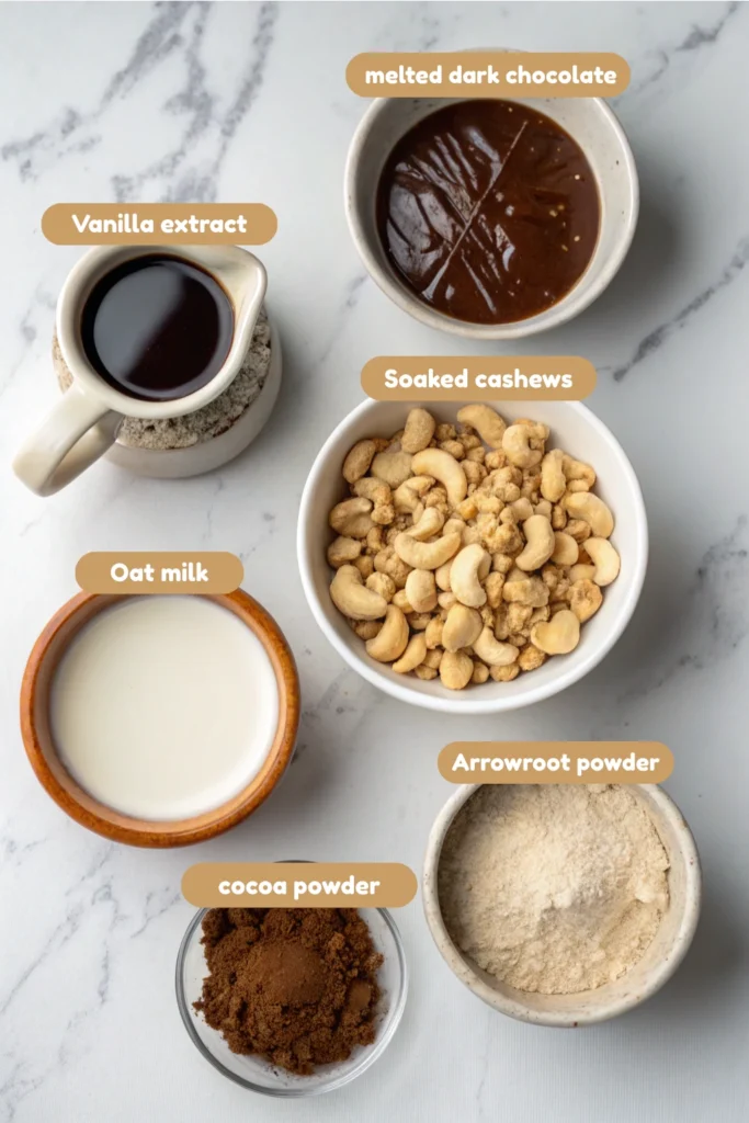 Vegan Dark Chocolate Ice Cream Recipe 13 Ingredients for Vegan Dark Chocolate Ice Cream Recipe in bowls