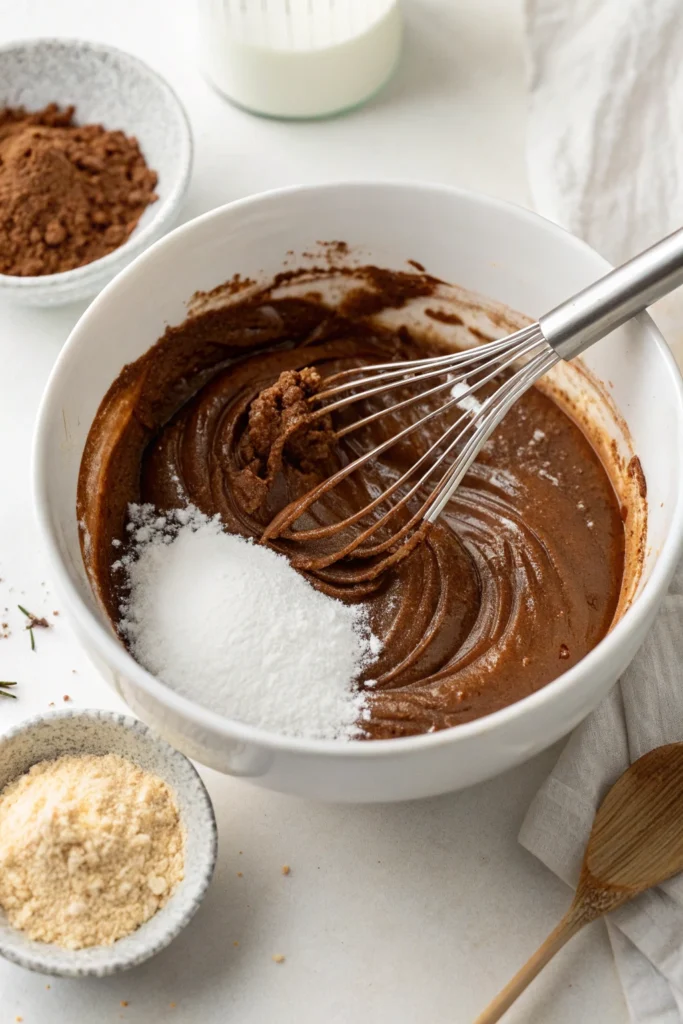 Chocolate Coconut Ice Cream Vegan 17 Mixing vegan chocolate batter coconut sugar