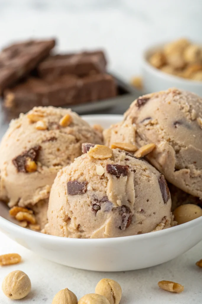 Rocky Road Vegan Ice Cream 21 Peanut butter Rocky Road vegan ice cream with chocolate chunks and peanuts