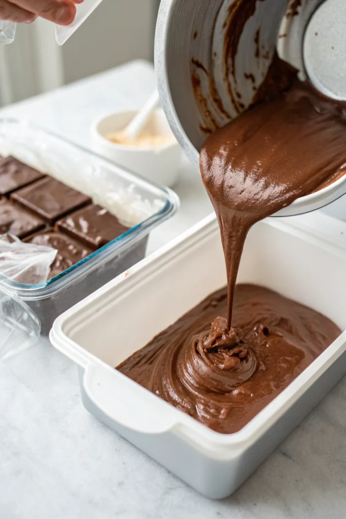 Chocolate Coconut Ice Cream Vegan 18 Raw vegan chocolate dessert batter poured into tray