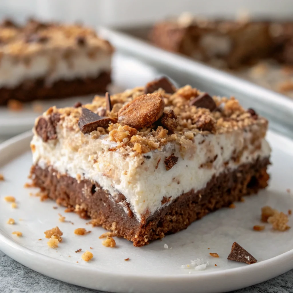 Dairy Free Rocky Road Ice Cream 17 Slice of classic dairy-free rocky road ice cream cake with crumb topping