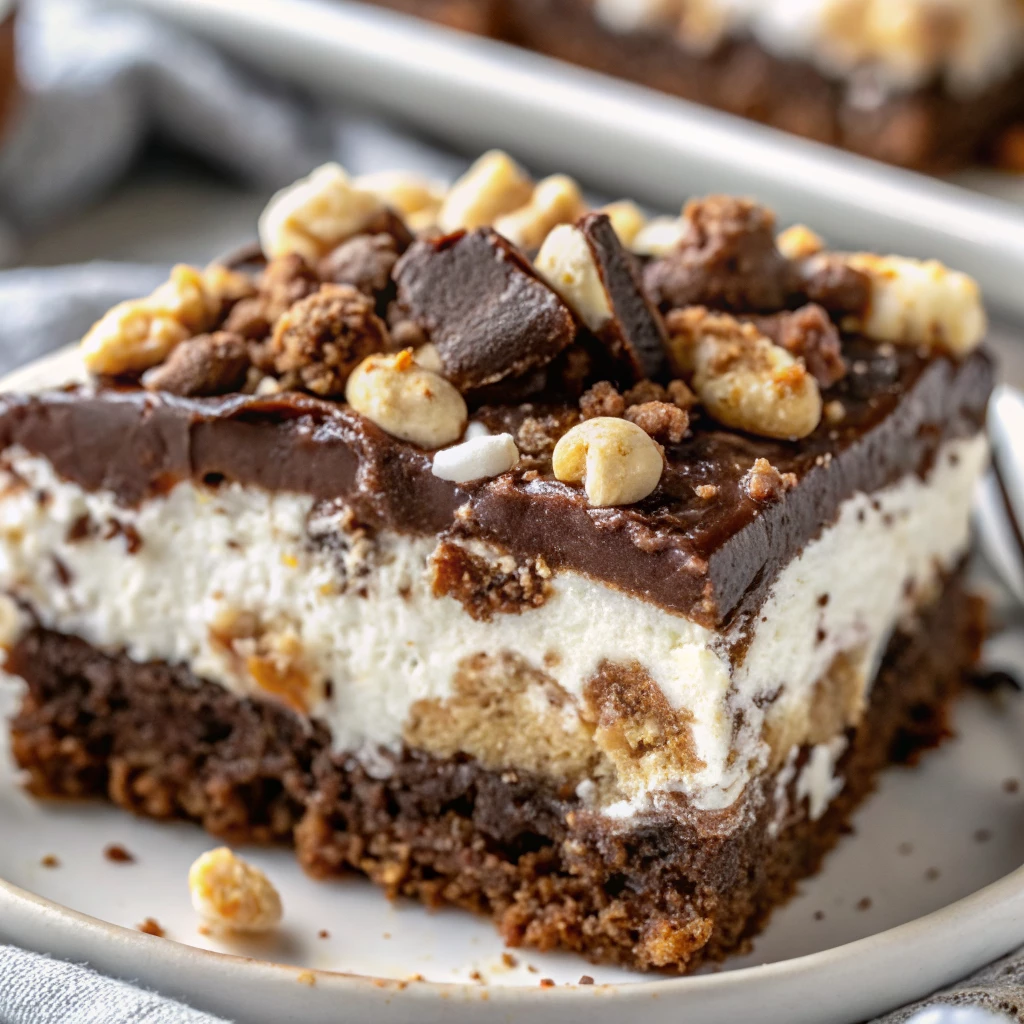 Rocky Road Ice Cream Cake 9 Rocky road ice cream cake topped with chocolate chunks and peanuts