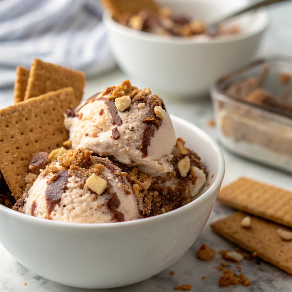 Rocky Road Ice Cream Without Nuts 16 Rocky Road Ice Cream Without Nuts served with graham crackers in a bowl