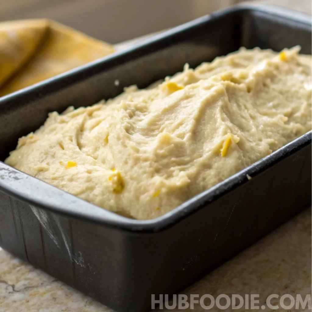 lemon squash bread recipe 28 Loaf pan filled with squash bread batter ready to bake.