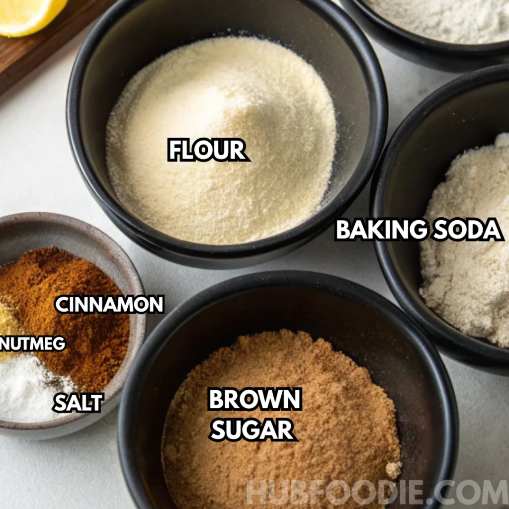 lemon squash bread recipe 21 Measured dry ingredients in black bowls for making squash bread.