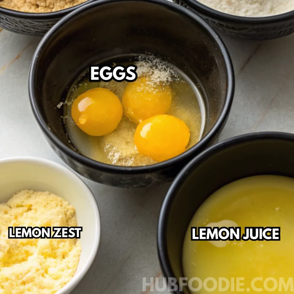 lemon squash bread recipe 22 Black bowls with eggs, lemon zest, and lemon juice for making squash bread.