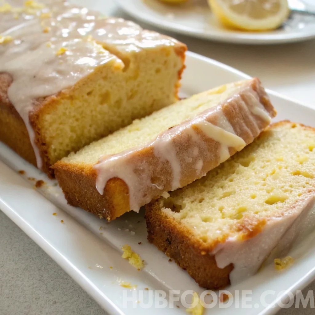Squash Bread Recipe 28 Glazed lemon squash bread slices on a white serving tray.