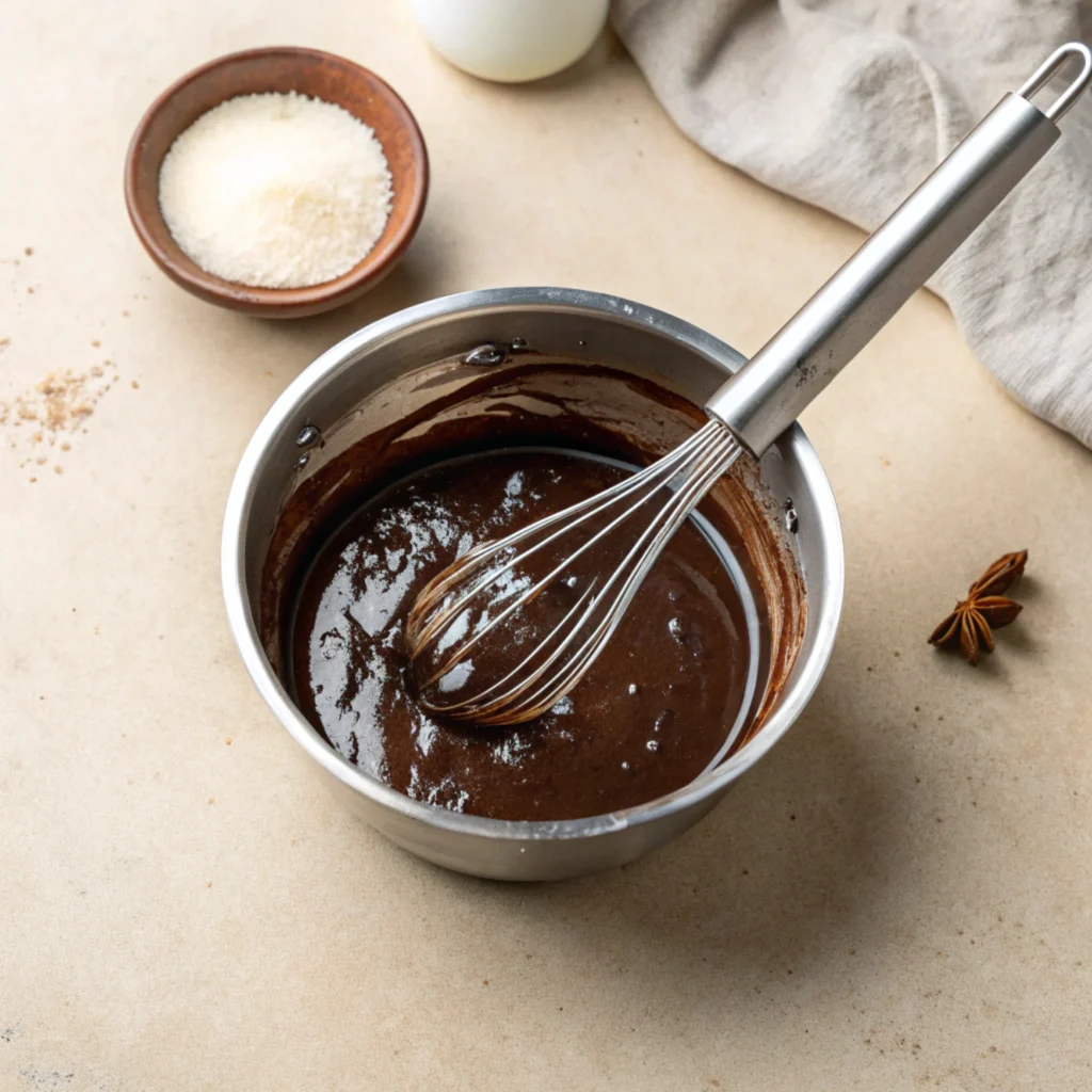 Dairy Free Rocky Road Ice Cream 13 Whisking chocolate mixture for dairy-free rocky road ice cream