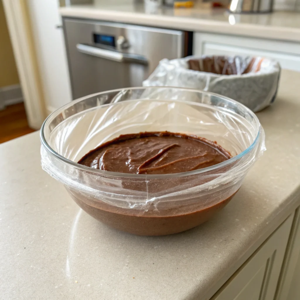 Dairy Free Rocky Road Ice Cream 14 Chilling dairy-free rocky road ice cream base in a glass bowl